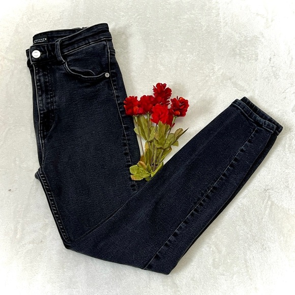 Zara Black Acid Wash High Waist Skinny Jeans - Size 6 - Picture 1 of 9